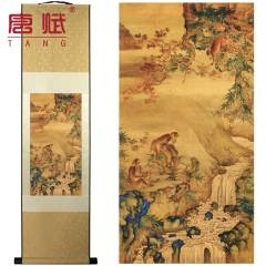 卷轴装饰画《马上封侯》中国特色丝绸工艺礼品出国送老外 蜂猴图