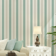 欧式客厅竖条纹墙纸 简约现代无纺布壁纸素色卧室客厅蓝色地中海