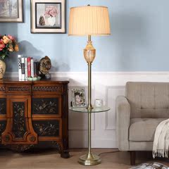 落地灯美式客厅卧室床头灯简约时尚带桌子欧式茶几全铜色落地台灯