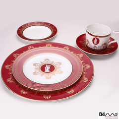 出口英国W家高档奢华骨瓷西餐具牛排盘咖啡杯碟组-红色璀璨系列