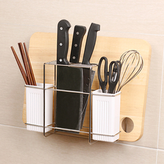 碧嘉嘉 吸盘不锈钢刀架 砧板挂架筷子勺子收纳架多功能厨房置物架