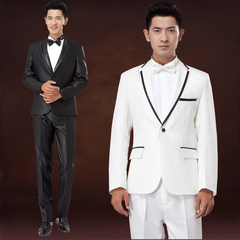 新款2016男装韩版修身西服套装男士主持演出服西装套装新郎伴郎服