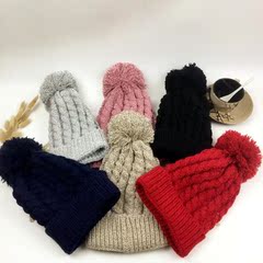 韩版新款纯色毛线帽加厚保暖秋冬男女麻花球球护耳帽百搭针织帽子