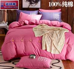 四件套纯棉纯色2.0m床简约双人全棉韩式风1.5m床单床上用品被套冬
