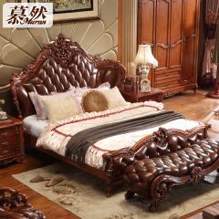 欧式真皮床实木床卧室家具别墅婚床加宽加长1.8米2m双人床美式床