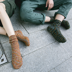 秋冬季纯棉堆堆袜情侣中筒原宿复古袜韩国毛线长袜秋冬月子靴袜