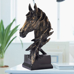 欧式复古仿铜战马摆件创意树脂工艺装饰品办公室桌面马头抽象雕塑