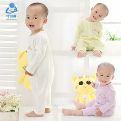 男宝宝婴儿连体衣秋季长袖薄款新生儿衣服0-3月纯棉婴儿空调服6月
