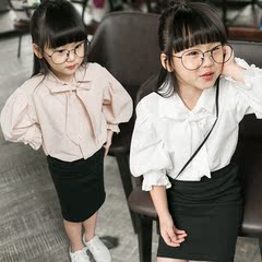秋装新品韩版女童中小童全棉公主泡泡灯笼袖淑女衬衫衬