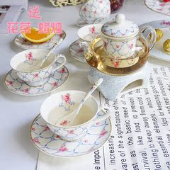 欧式陶瓷玻璃花茶具套装下午茶茶具蜡烛加热底座煮花茶壶茶杯包邮