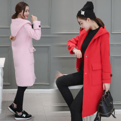 2016冬装新款韩版宽松显瘦毛呢外套中长款茧型连帽加厚呢子大衣女