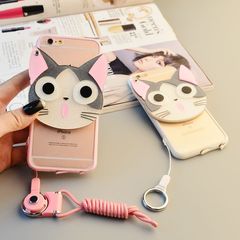 龙猫镜子iphone7plus手机壳挂绳创意女款 苹果6s/5se硅胶套软边潮