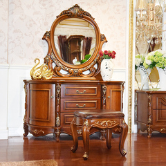 梳妆台美式新古典妆台妆凳组合家具欧式深色描金箔妆台1米45长