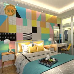 简约现代电视背景墙壁画彩色几何型墙纸酒店公寓艺术壁纸墙画定制