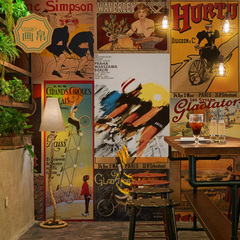 个性酒吧背景墙壁画墙纸创意咖啡馆复古怀旧墙画布大型无缝定制画
