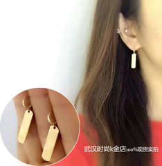 韩国正品代购纯14K黄金耳环 长方形光面 14k纯金耳扣耳环简洁秀气