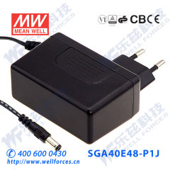 明纬电源适配器SGA40E48-P1J 40W48V0.84A企业级欧规墙插能效VI级