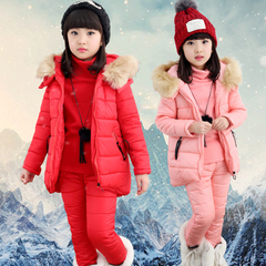 儿童冬装女加厚加绒2016新款潮女童棉衣三件套装韩版女孩冬款棉服