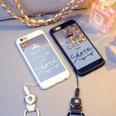 潮牌iPhone6镜面苹果5s手机壳 plus硅胶保护套6s挂绳情侣外壳se