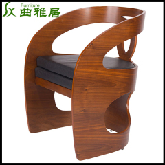 曲雅居 酒店宾馆围椅茶几三件套 现代美式 胡桃木 曲木真皮办公椅