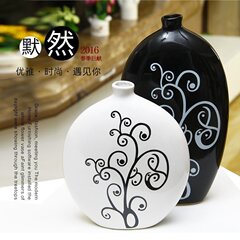 家居装饰品陶瓷花瓶现代时尚简约花插装饰摆件花器默然黑白花瓶