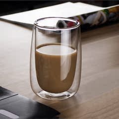 耐高温玻璃双层杯 隔热玻璃水杯杯咖啡杯 奶茶杯带把手透明杯子