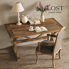 Lost美式乡村loft复古实木餐桌老榆木长方形桌子室内户外两用家具