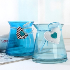 锦尚 透明玻璃蓝色花瓶花器客厅茶几桌面整体花艺仿真花假花