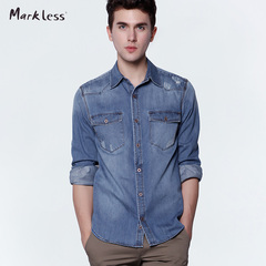 Markless牛仔衬衫男青年牛仔外套男秋季新款修身男士牛仔衬衣韩版