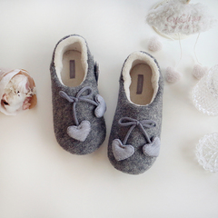 16新品羊毛混纺小爱心保暖室内棉鞋 简约舒适脚型包跟鞋月子鞋