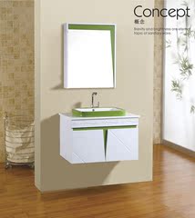 龙卫浴/LOOW橡木浴室柜组合 80挂墙式洗脸盆吊柜 整体绿白卫浴柜