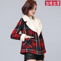 格子毛呢外套女2016冬装新款韩版女装加厚羊羔毛显瘦羊毛呢子衣潮