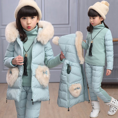 2016新款棉衣三件套儿童小学生中童女孩加绒加厚女童冬装棉袄套装