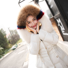女装冬装外套 羽绒2016新韩版a型系带中款彩色毛领羽绒服女款显瘦