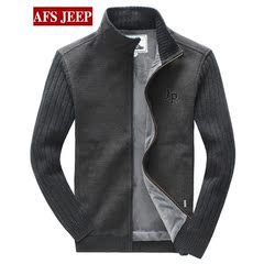 AFS JEEP2016新款男士立领针织衫男开衫加绒冬季大码休闲男装外套