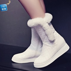 韩版秋冬白色中筒靴女靴平底新款短靴兔毛雪地靴厚底棉鞋加绒靴子