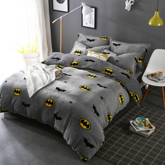 法莱绒三四件套床单床笠卡通蝙蝠侠床上用品珊瑚绒法兰绒加厚学生