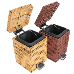 竹藤编方形家用脚踏式卫生间小型大号垃圾筒有盖迷你创意垃圾桶小