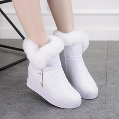 冬季韩版内增高短靴加绒保暖兔毛雪地靴厚底坡跟棉鞋潮白色女靴子
