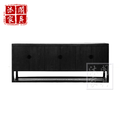 新中式实木水曲柳黑色电视储物柜卧室客厅简约电视柜定制现代家具