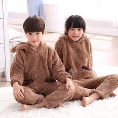儿童睡衣秋冬季加厚男童珊瑚绒保暖法兰绒女童家居服小孩宝宝套装