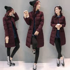 棉衣女2016冬季新款韩版修身中长款加厚羽绒棉袄圆领显瘦棉服外套