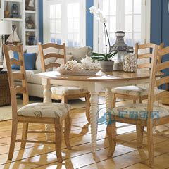 比邻复古新古典简约美式欧式地中海实木家具仿旧可拉伸伸缩圆餐桌