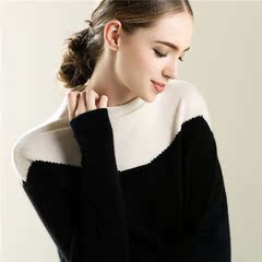 秋冬新款 羊绒衫女套头半高领修身显瘦短款撞色毛衣针织打底衫