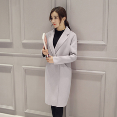 2016秋冬韩版新品女士风衣修身学生长袖中长款羊毛呢外套的呢大衣
