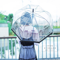正品英伦风建筑物透明伞拱形伞创意女生雨伞长柄伞可爱公主伞包邮