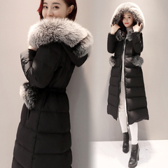 2016冬装新款韩国时尚修身大毛领羽绒服女中长款过膝加厚连帽外套
