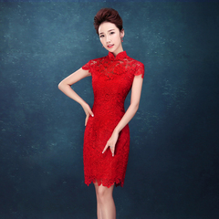 晚礼服新款2016韩式鱼尾新娘敬酒服长款修身红色结婚旗袍显瘦冬季