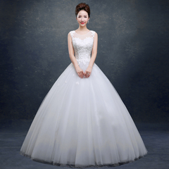 婚纱礼服新娘2016夏季新款韩式一字肩大码蕾丝修身显瘦齐地婚纱女
