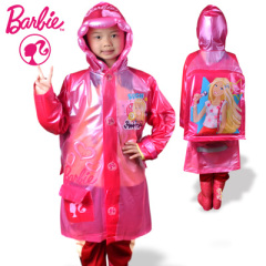 正品芭比公主宝宝儿童雨衣小学生卡通安全反光充气雨披女带书包位